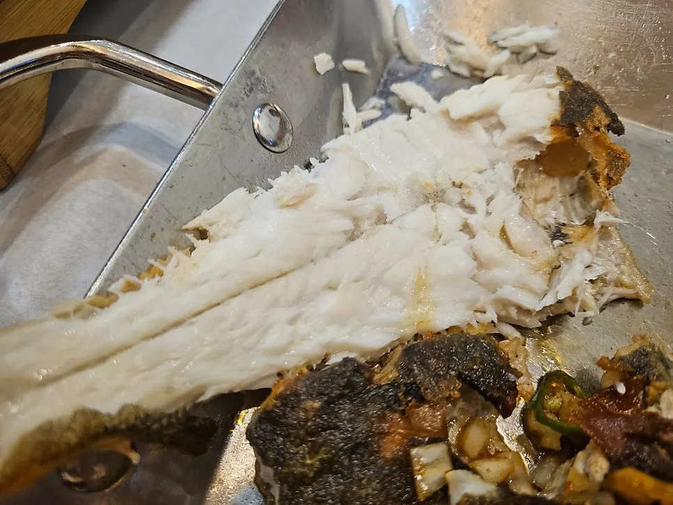White fish flesh with distinct layered texture