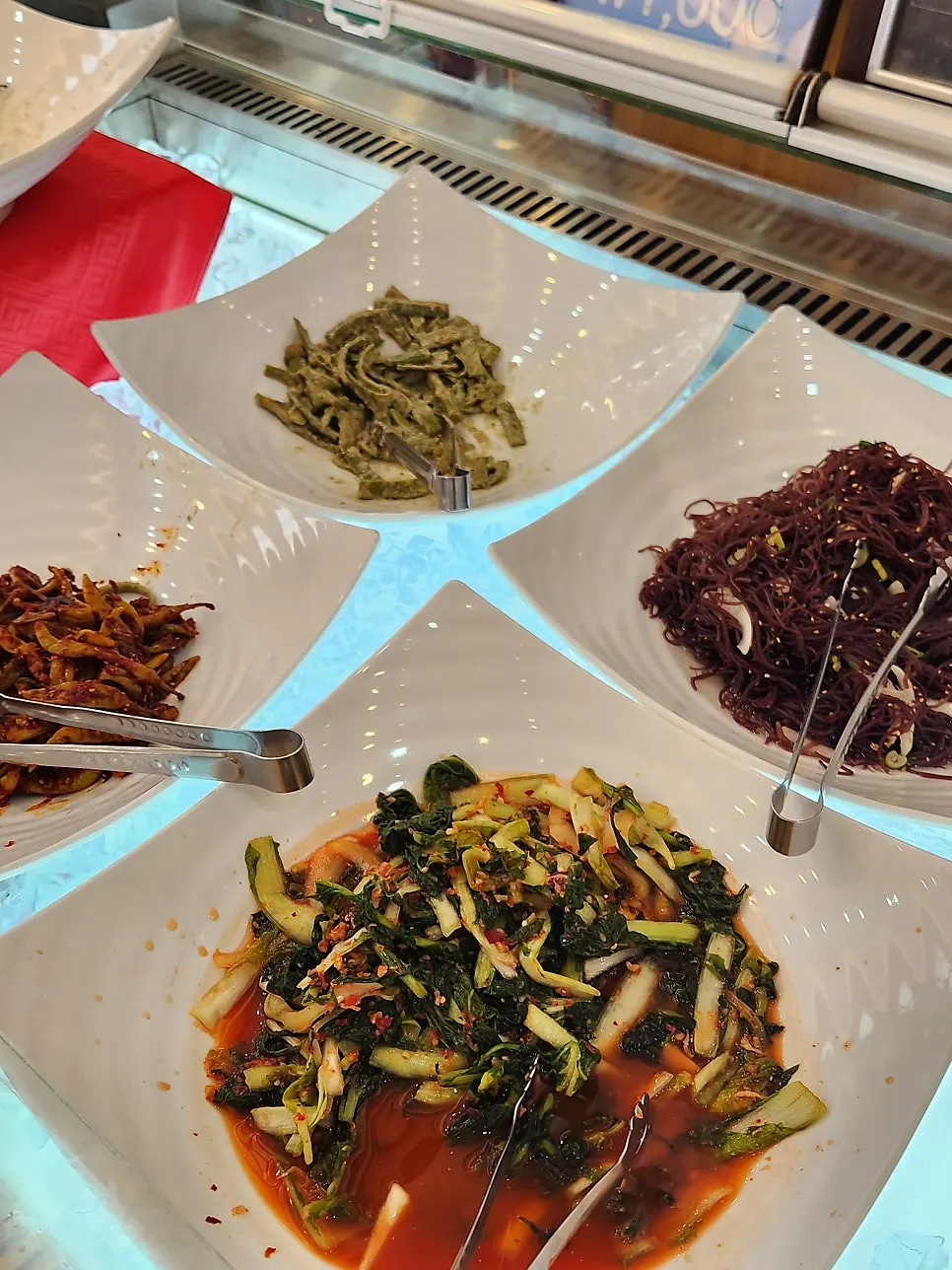 Variety of banchan at the self-bar