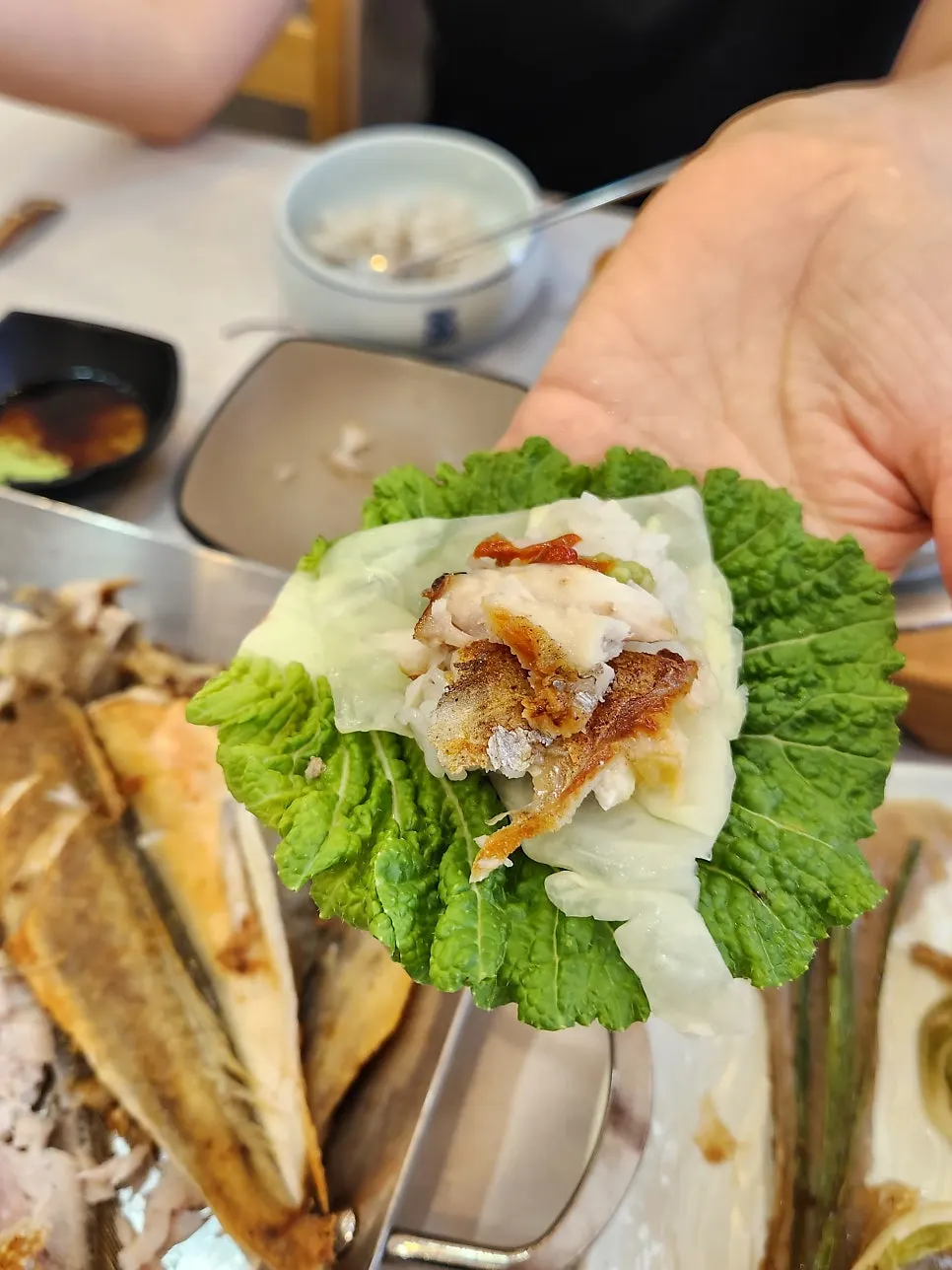 White fish flesh pulled apart