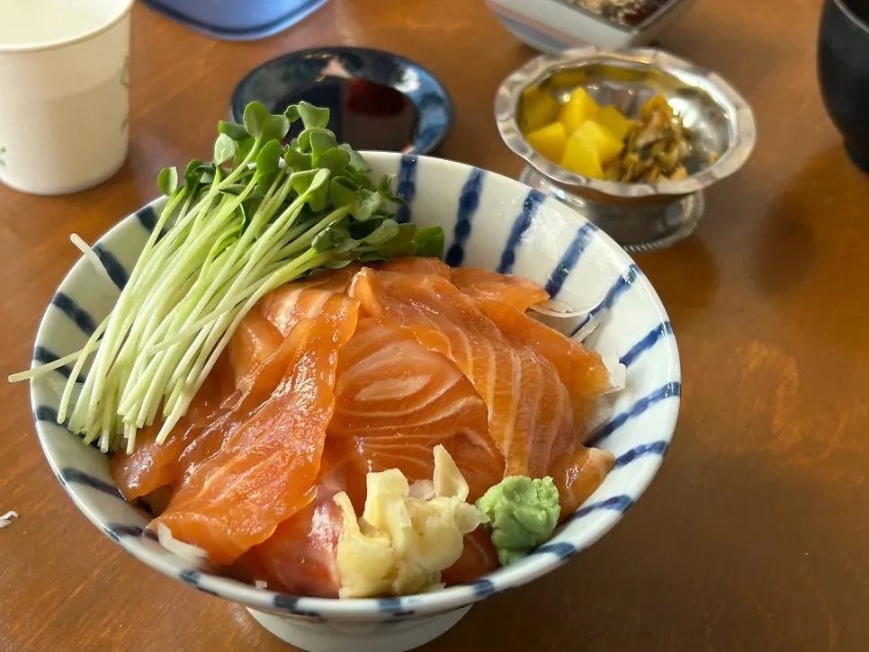 Bowl of sake-don raw salmon rice bowl