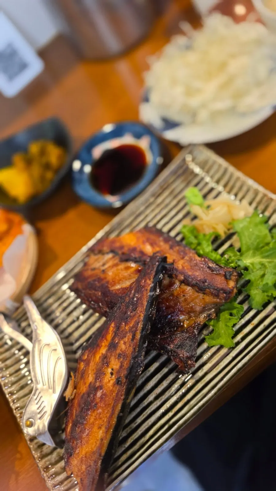 Salt-grilled atka mackerel with side dishes