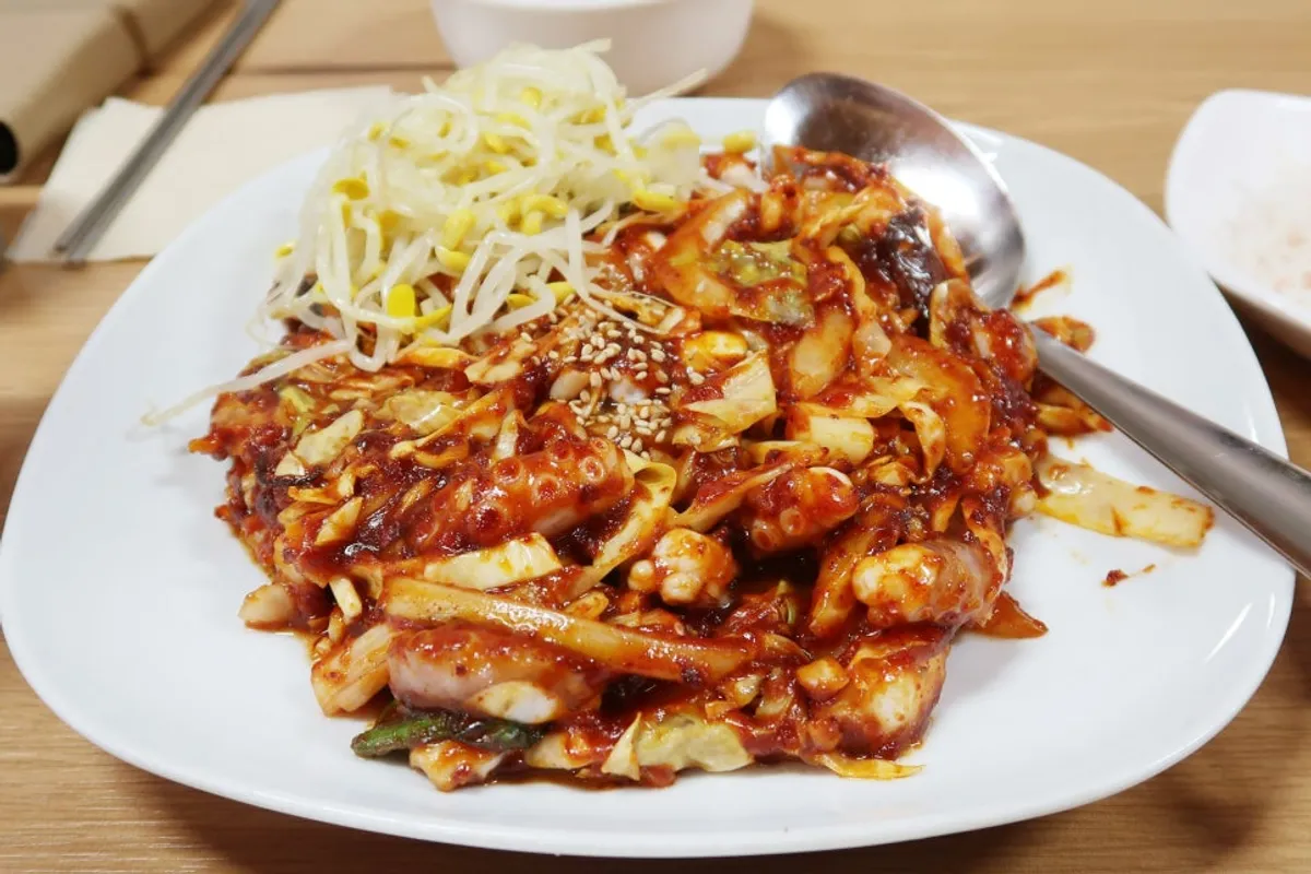 A plate of the main dish, octopus bokkeum