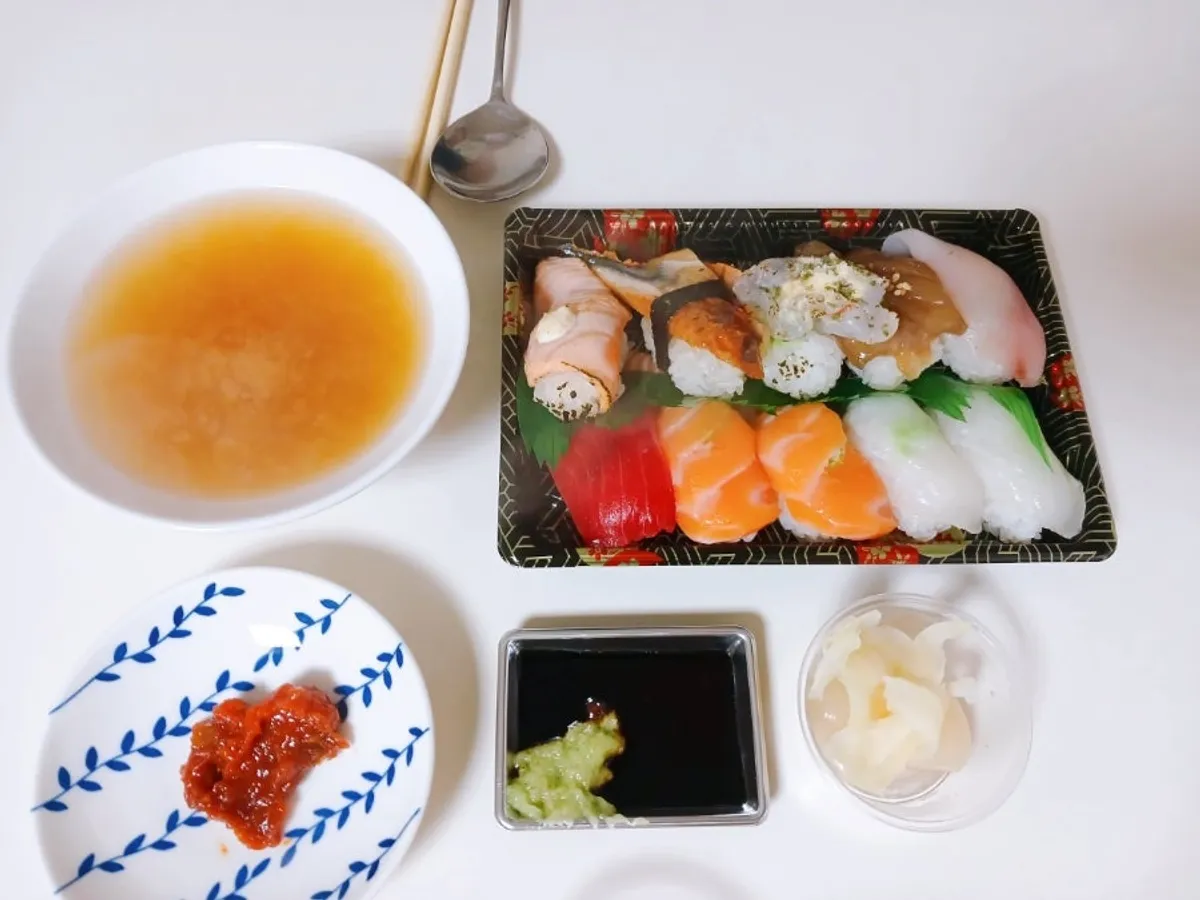 Special sushi dinner set on the table at home