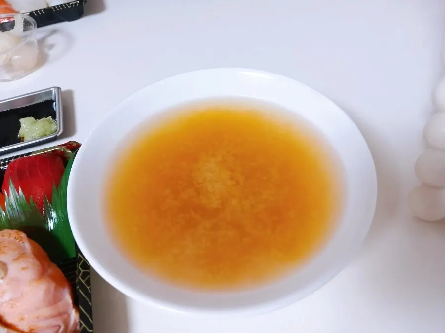 Large sushi pieces with hot miso soup