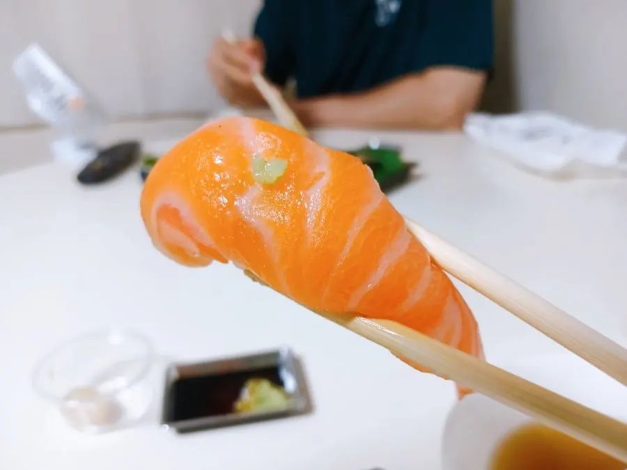 Remaining sushi pieces on a plate