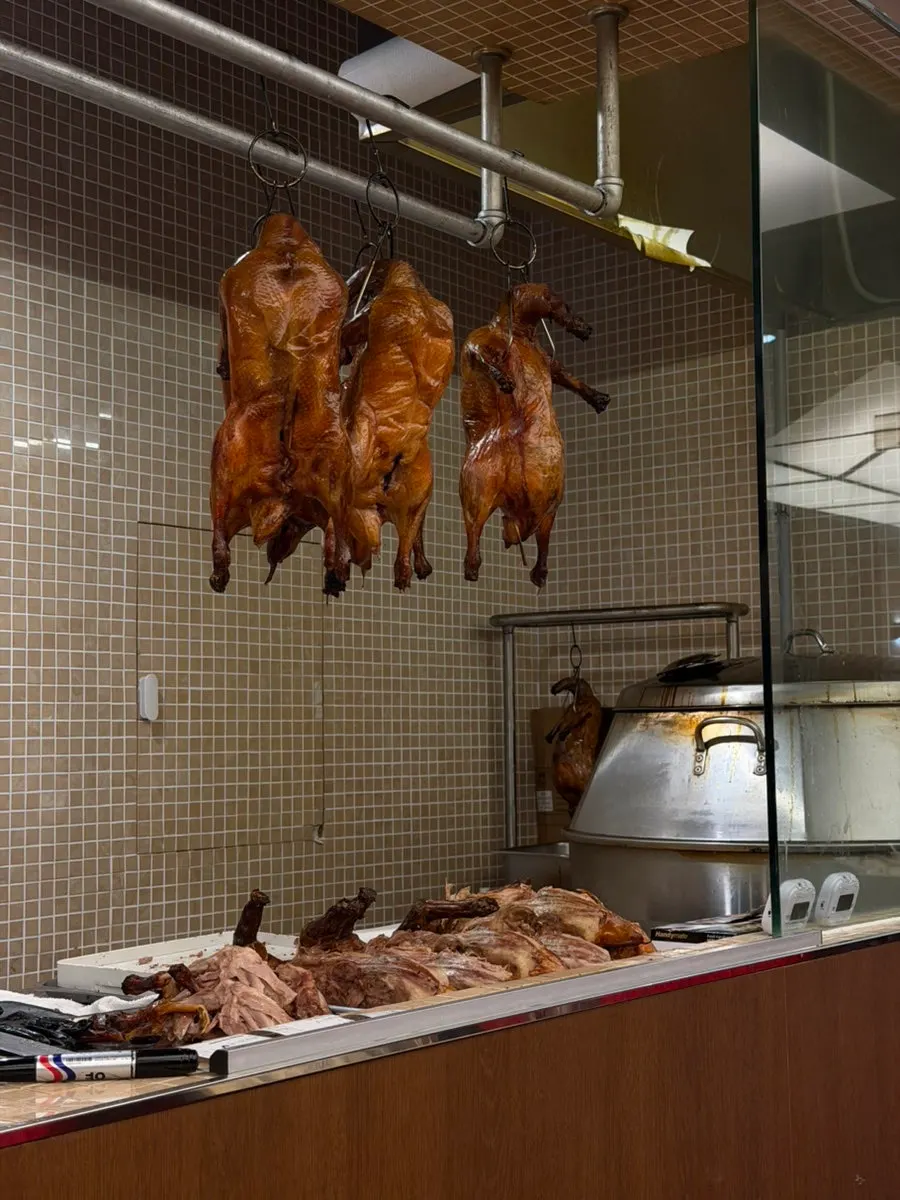 Close-up of crispy-skinned Peking duck
