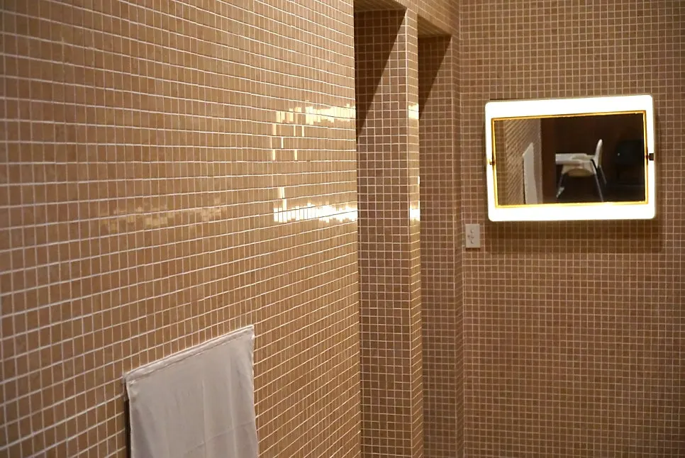 Gender-separated restrooms inside the restaurant