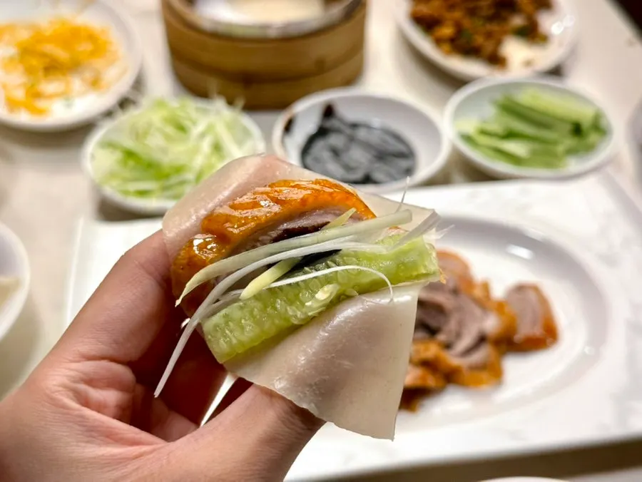 Chewy and crispy skin of the Peking duck