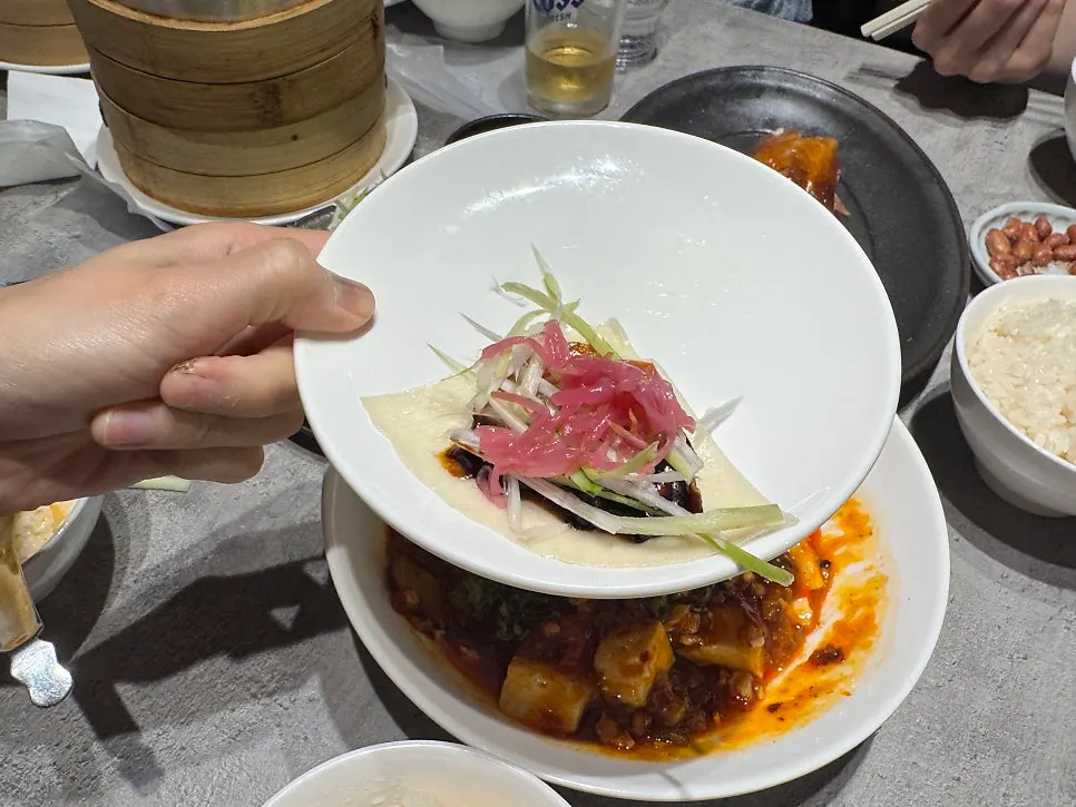 Peking duck wrap with sauce