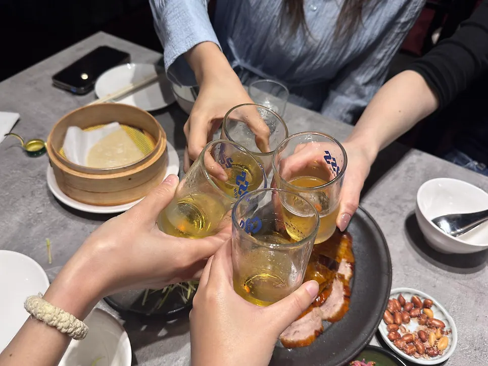 Beer served alongside the Peking duck