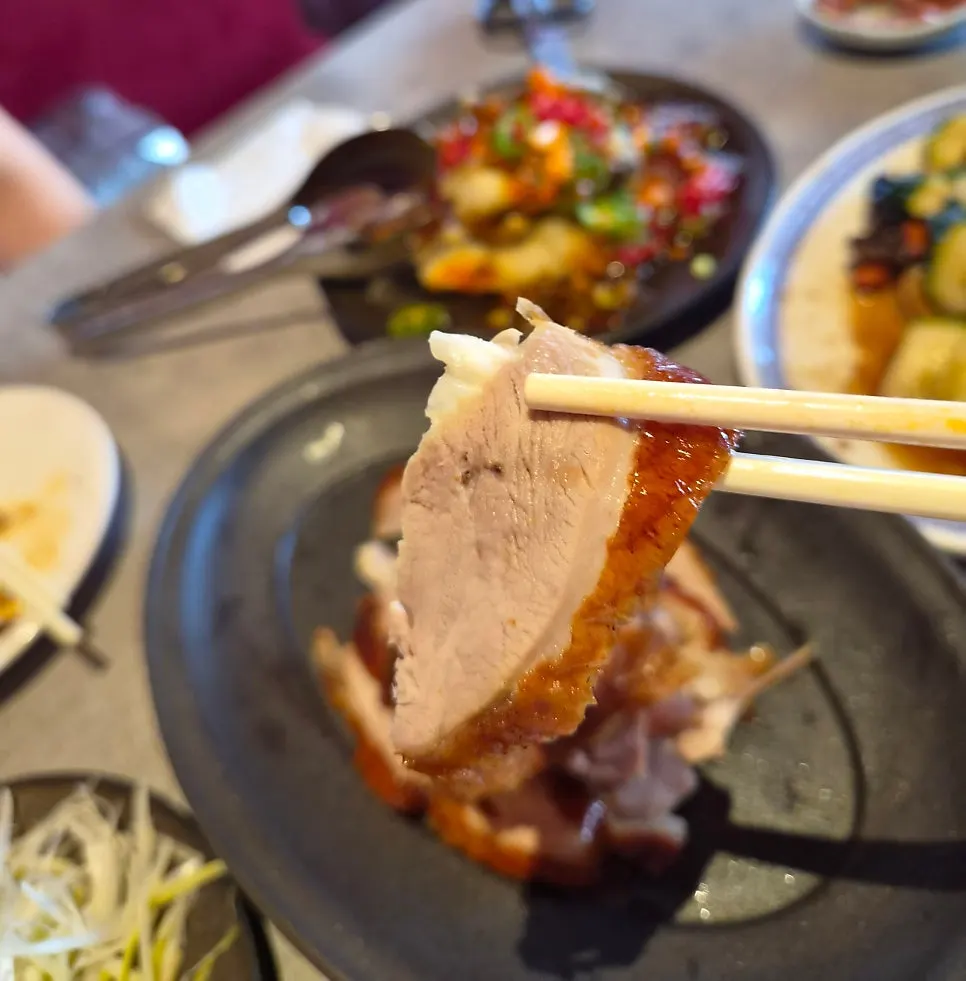 Close-up of crispy Peking duck skin