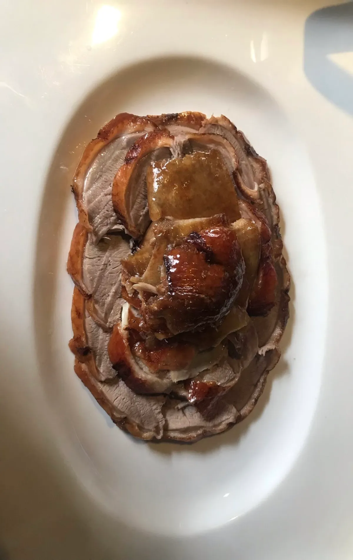 Close-up of crispy Peking duck skin
