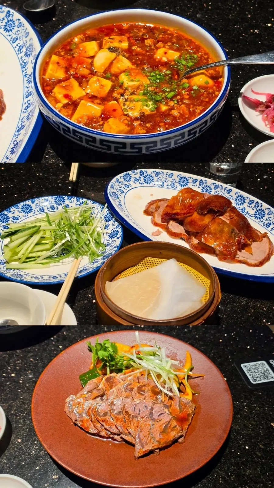 Table spread of the three dishes ordered for two