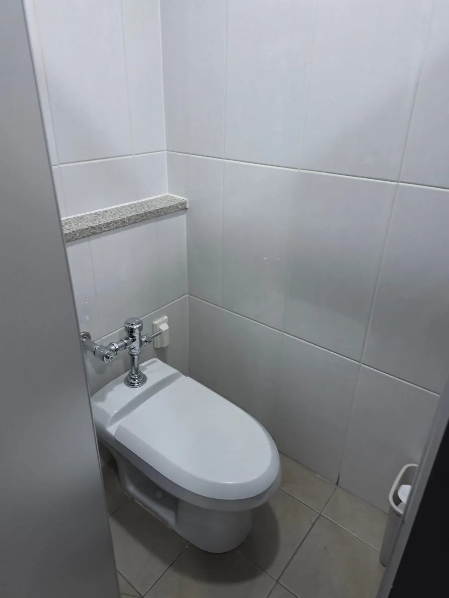 Restroom interior with soap provided