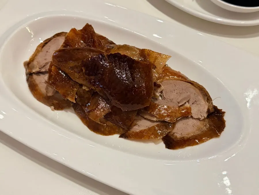 Glossy Peking duck skin close-up