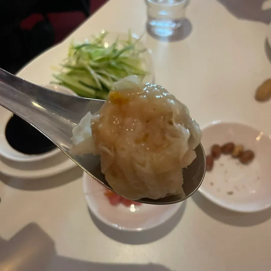 Freshly steamed siu mai from the steamer