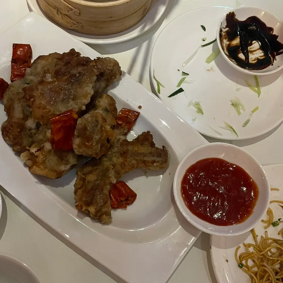 Close-up of fried pork rib meat