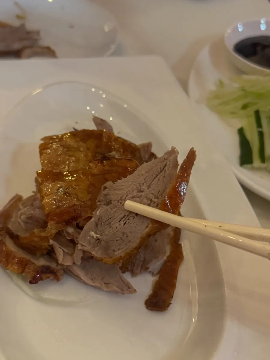노릇하게 구워진 오리고기 클로즈업
