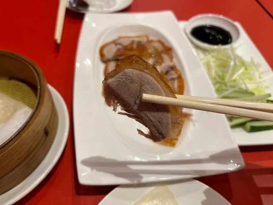 Close-up of crispy Peking duck skin
