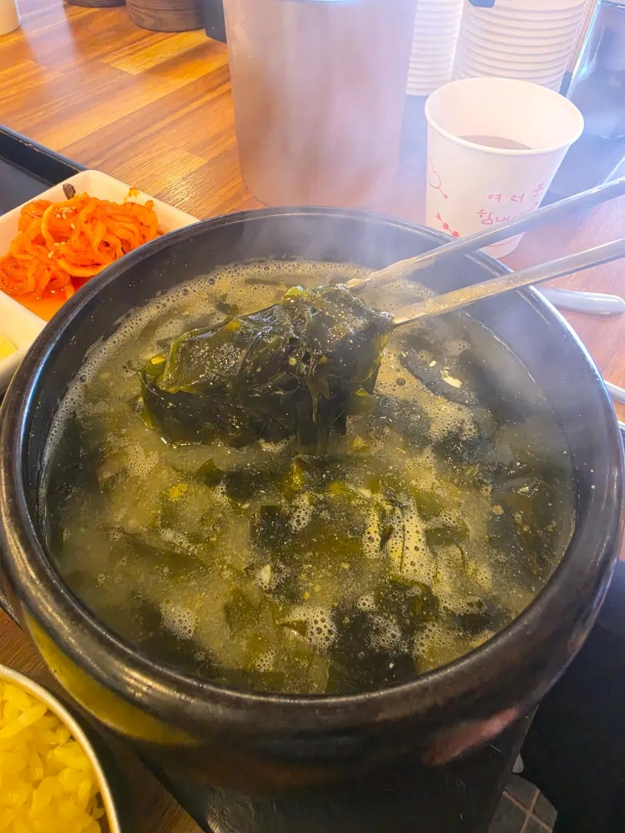 A bowl of rich beef seaweed soup