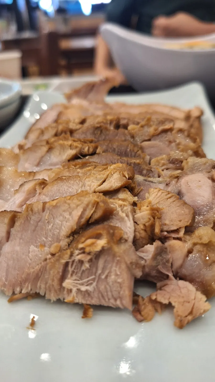 A plate of boiled pork with a high lean meat ratio