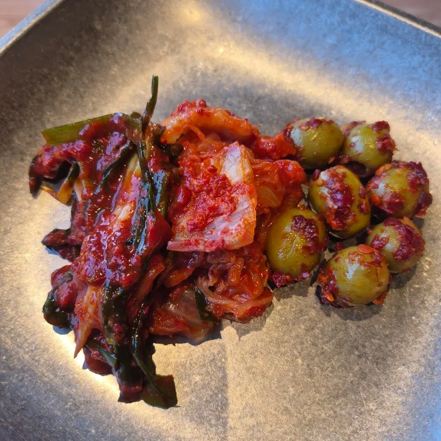Olives served as a basic side dish at the BBQ restaurant