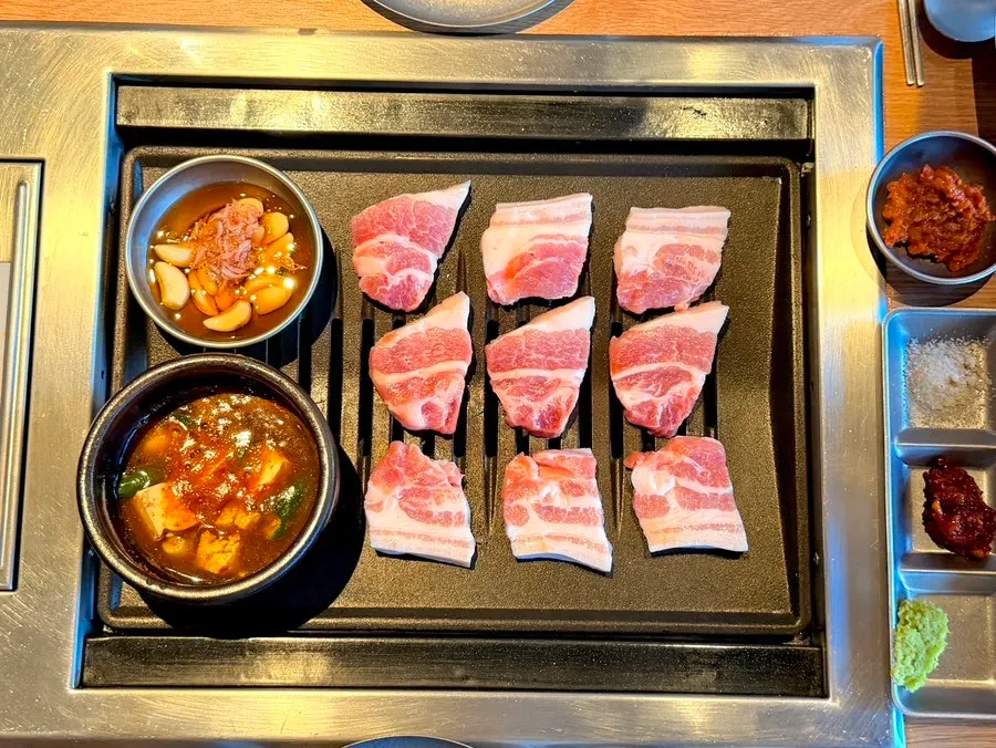 Plate of raw pork jowl