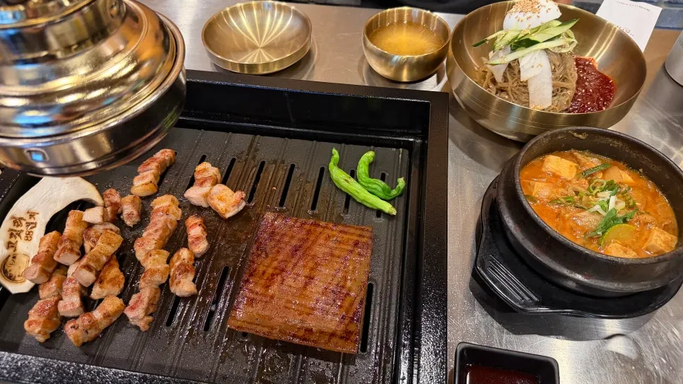 Thick charcoal-seared pork belly