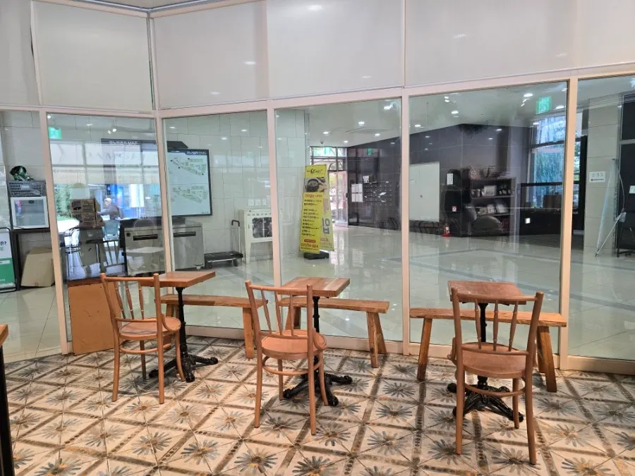 Café interior with wood tables