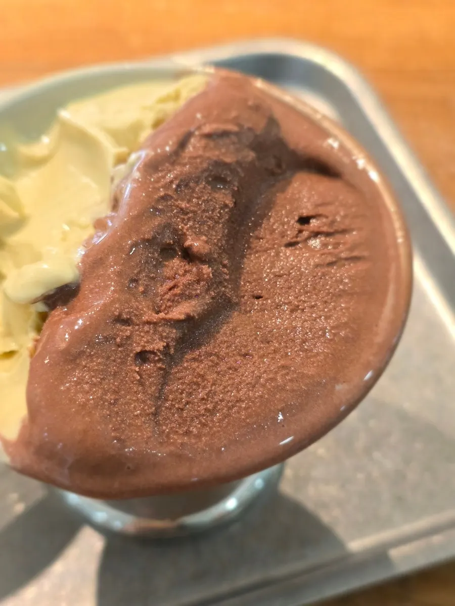 Dark chocolate and pistachio gelato