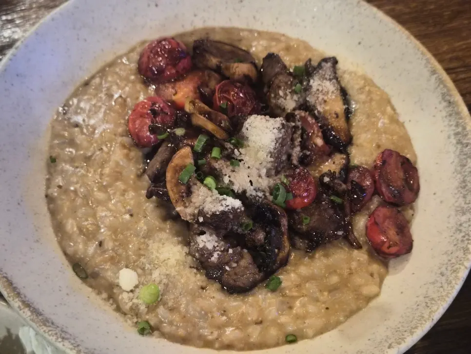 A plate of sirloin mushroom risotto