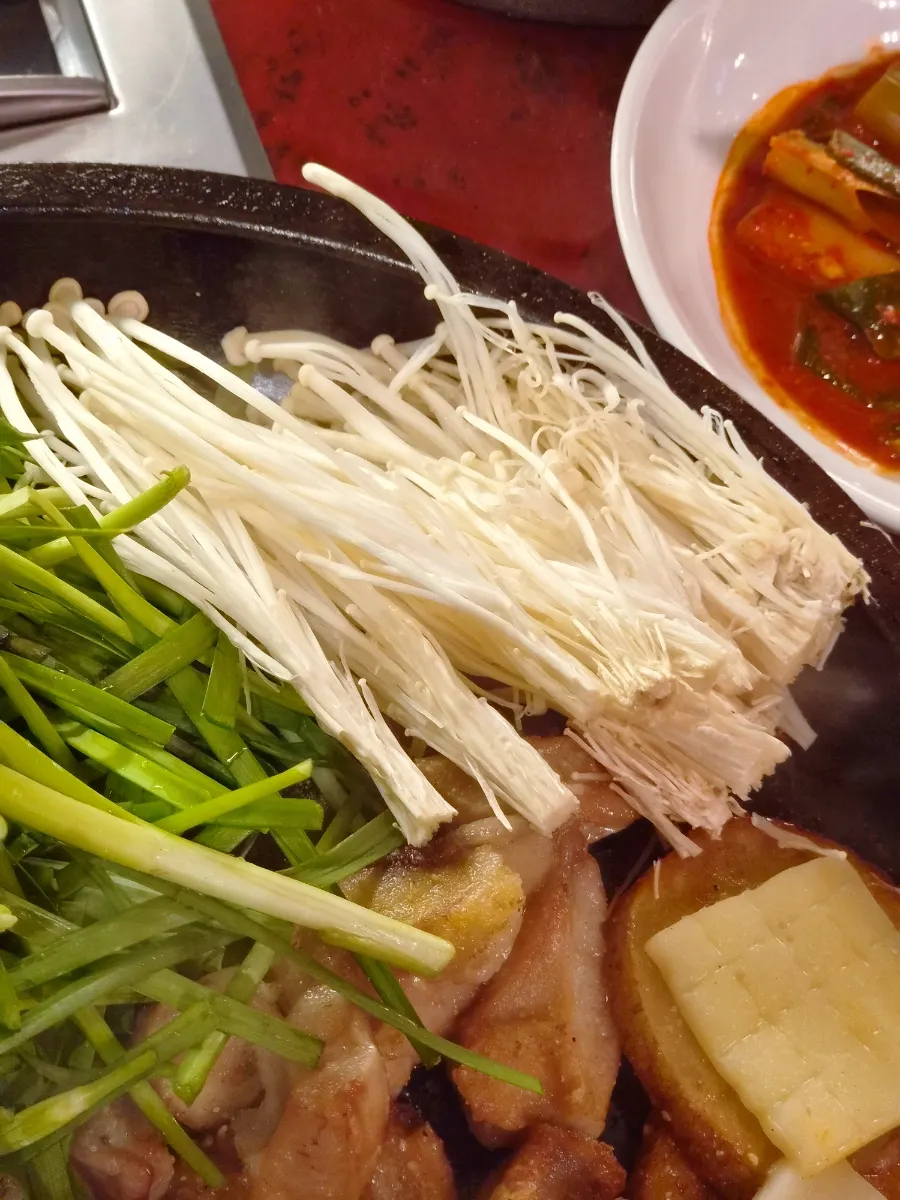Close-up of grilling daechang and makchang