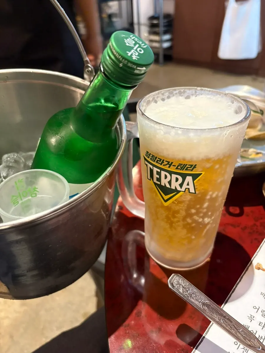 500cc draft beer won from the lottery, plus added soju