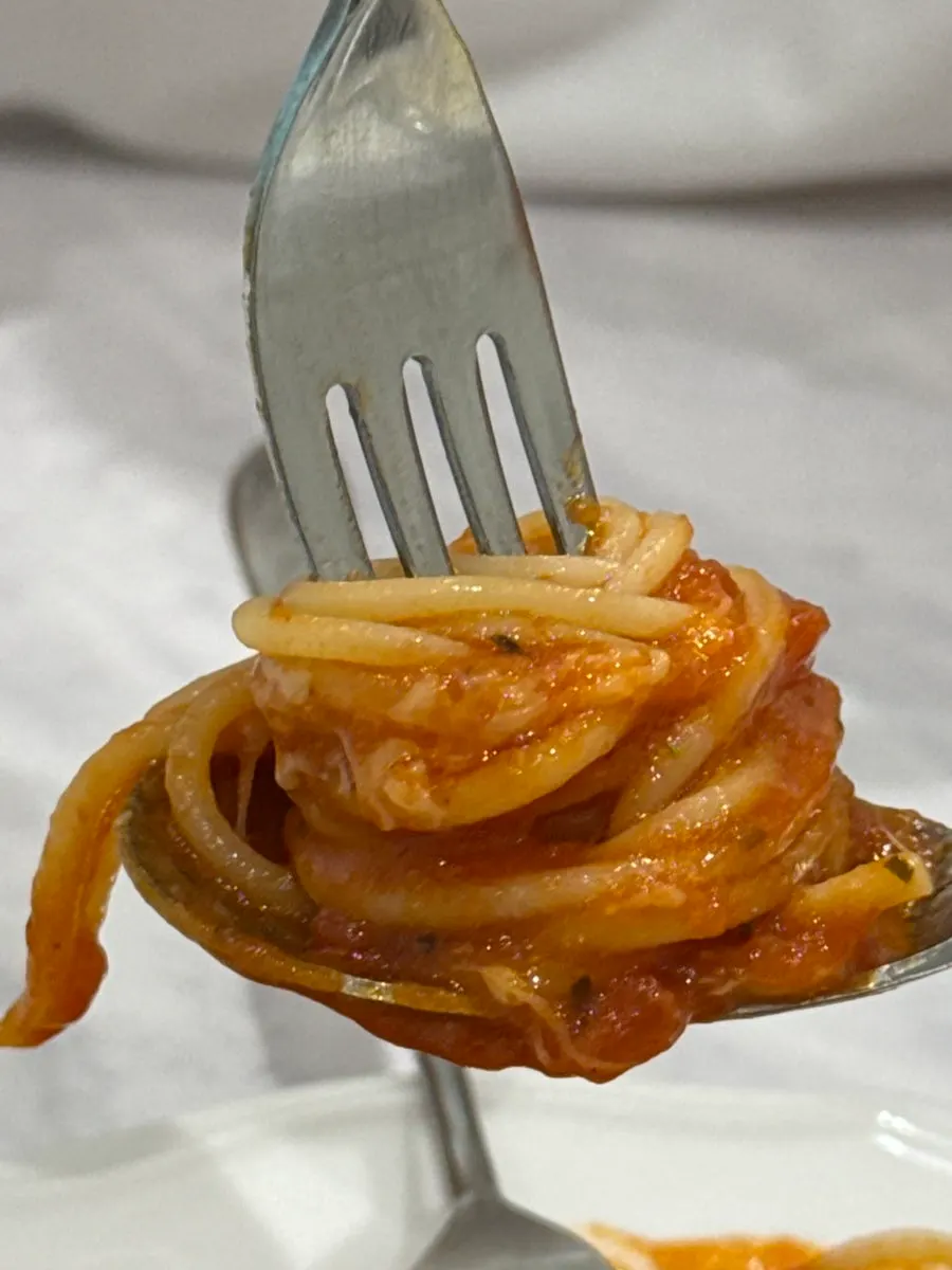 포크에 감은 토마토 파스타 면