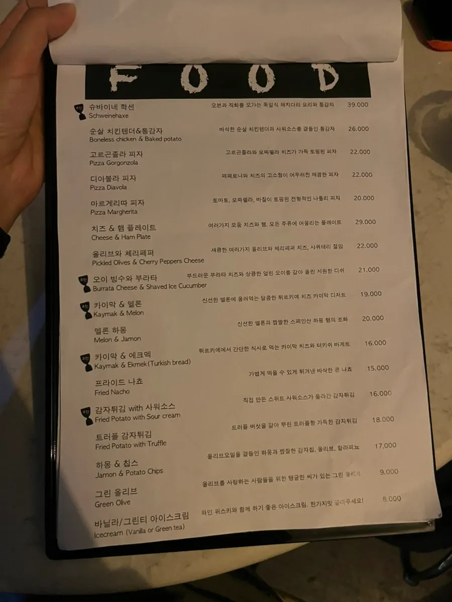Menu page listing cocktails