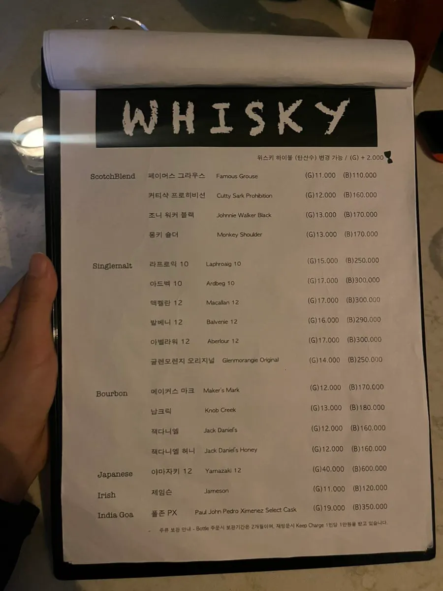 Menu page listing snacks