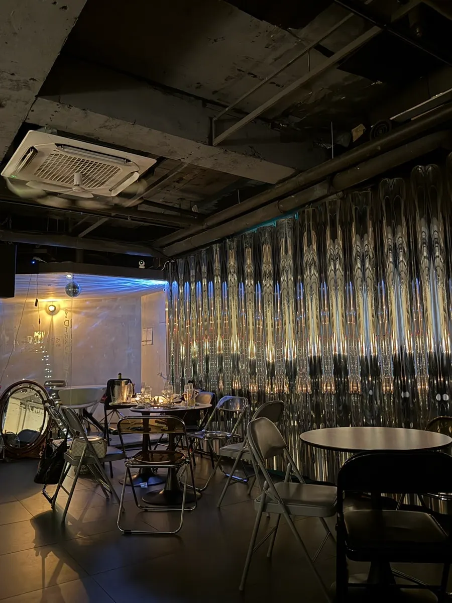 View of the lit bar counter area