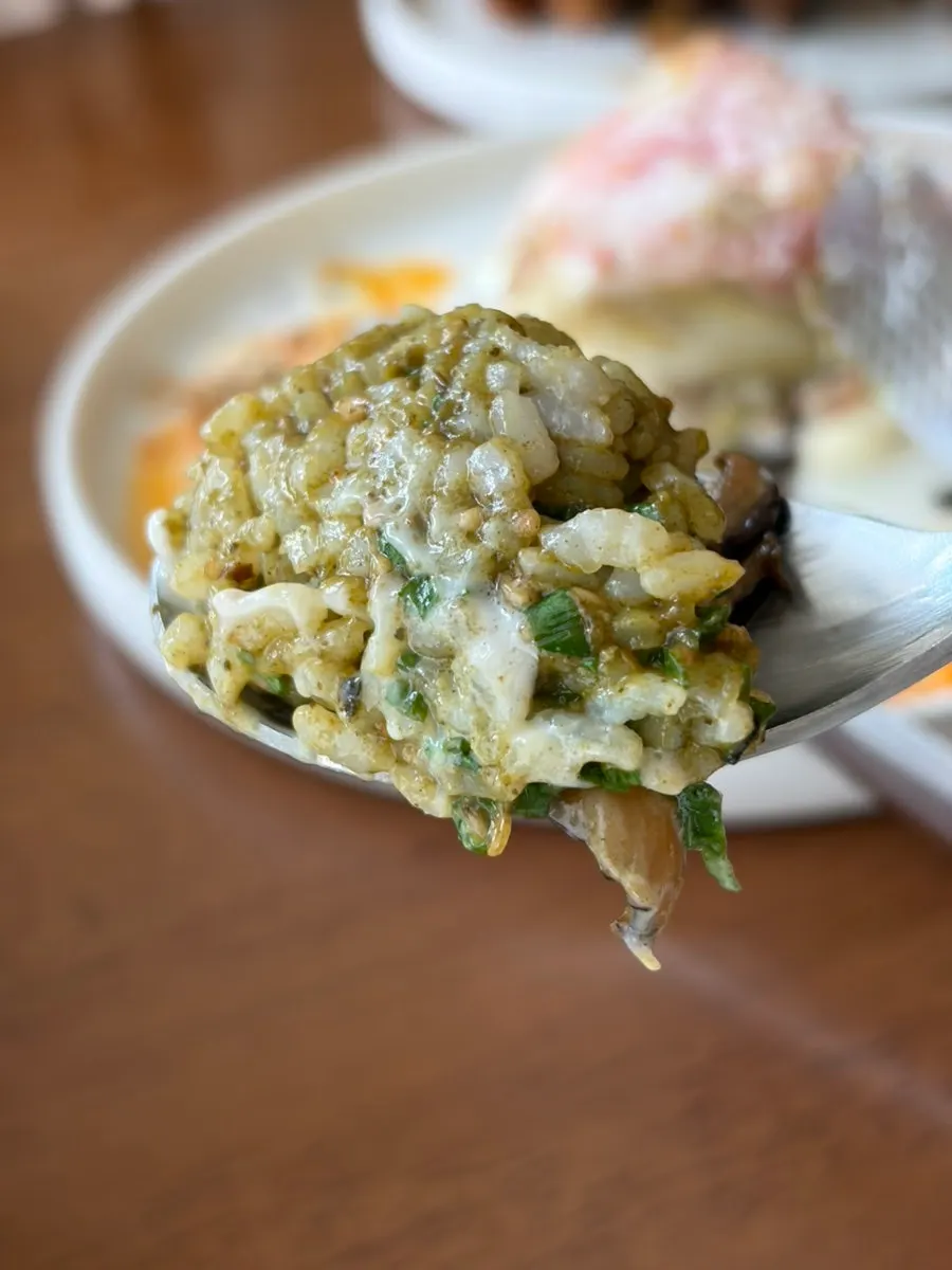 Abalone mushroom butter pot rice served in a bowl