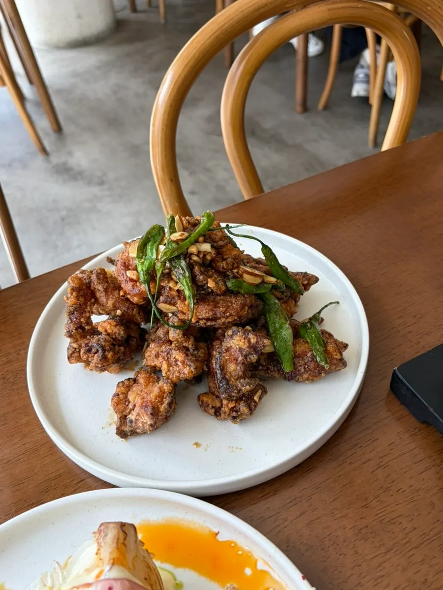 A plate of glossy-sauced gwariwon dakgangjeong