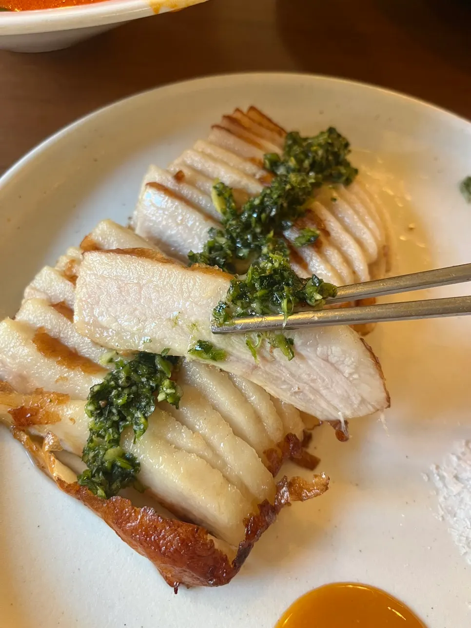Cross-section of juicy pork jowl