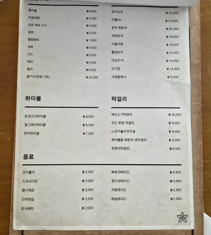 Additional page from the Moa Gangnam menu