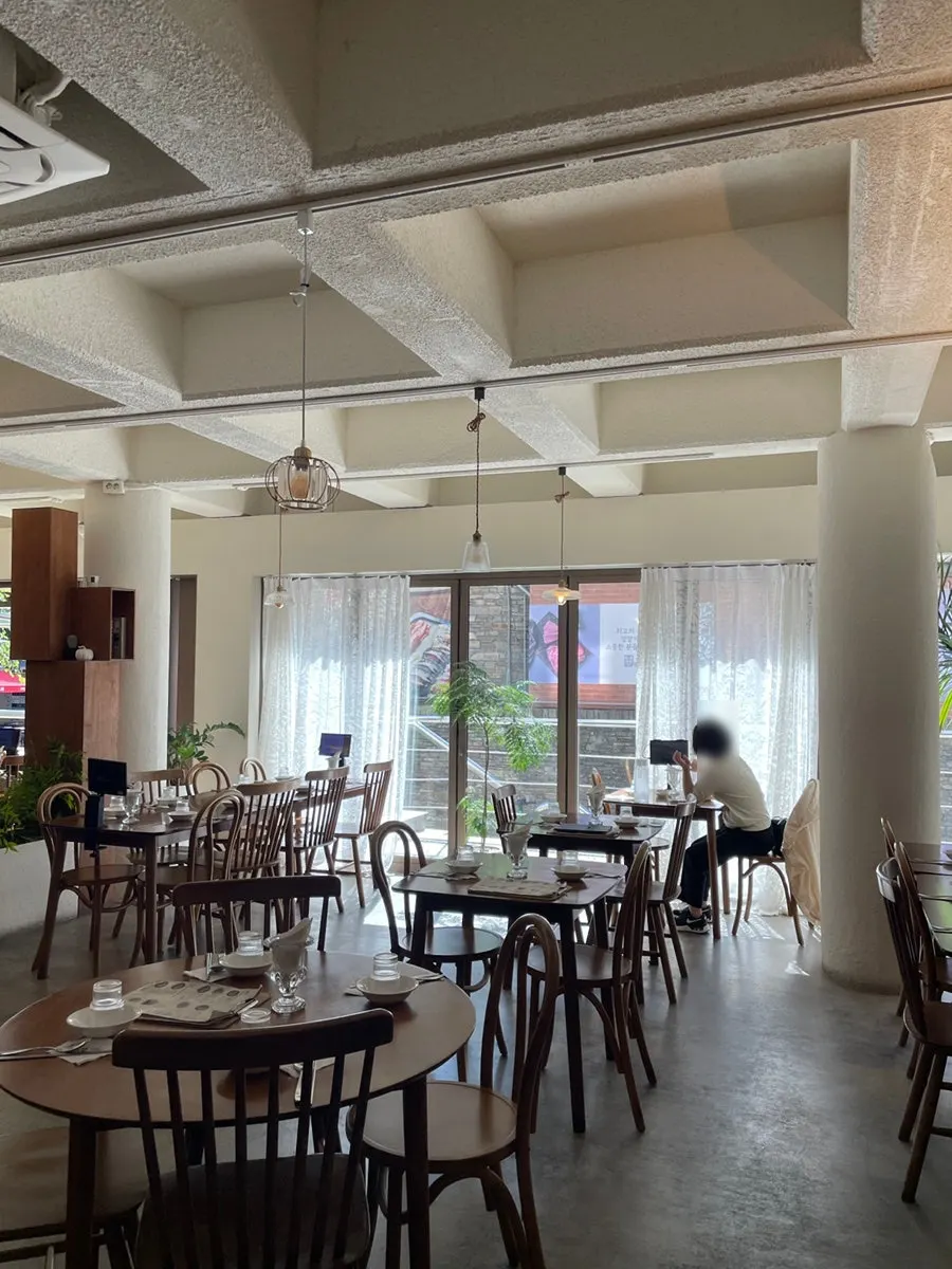 Wood-toned interior of Moa Gangnam