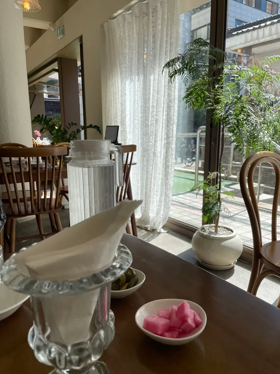 Table set with ordered dishes at Moa Gangnam