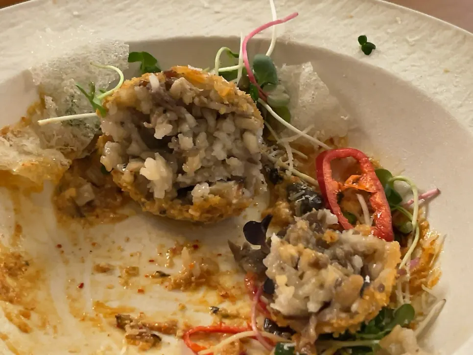 Barley doenjang arancini dipped in doenjang sauce