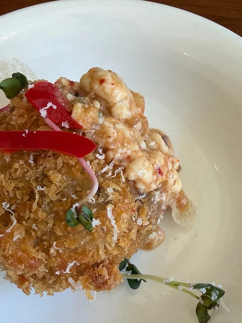 Arancini served with doenjang and baby greens