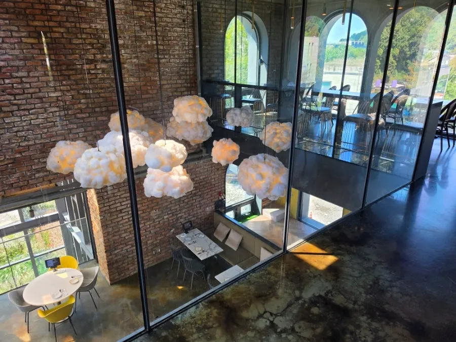 Hall with cloud lighting on the ceiling