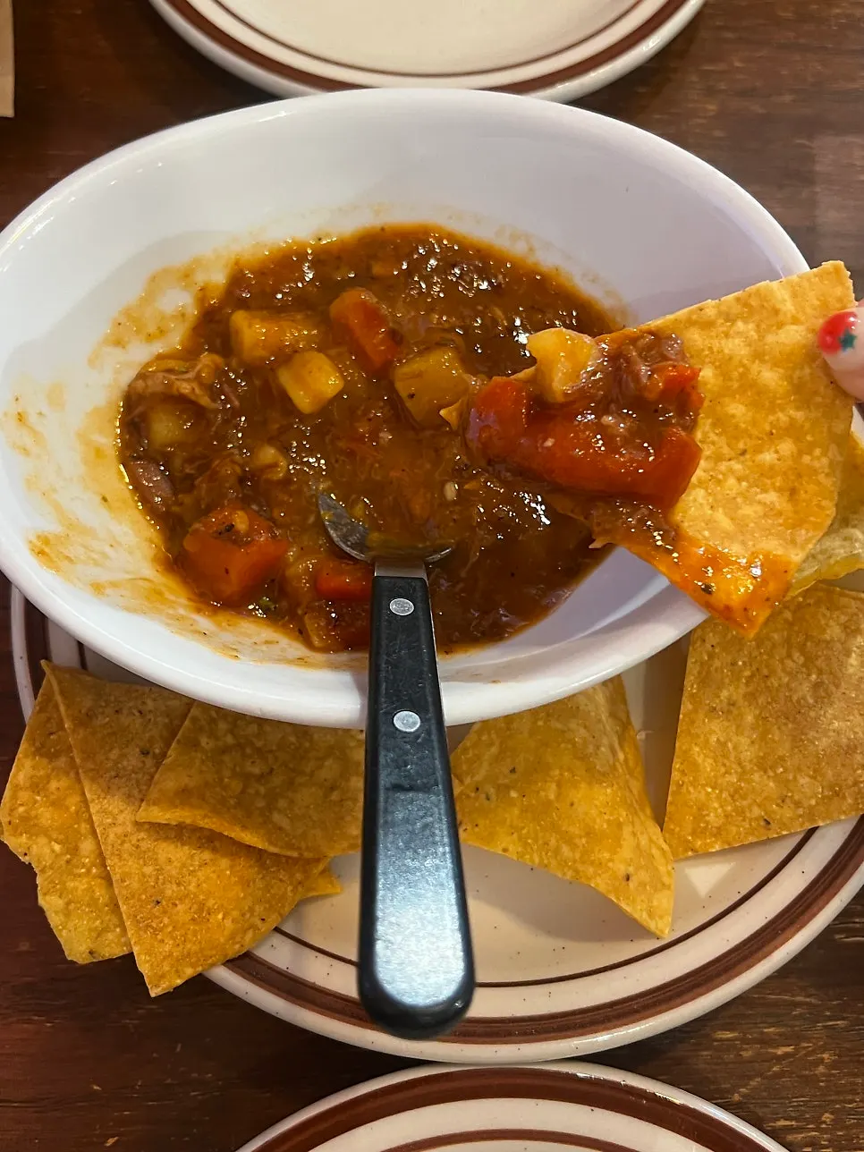 Nachos and witch's soup served first