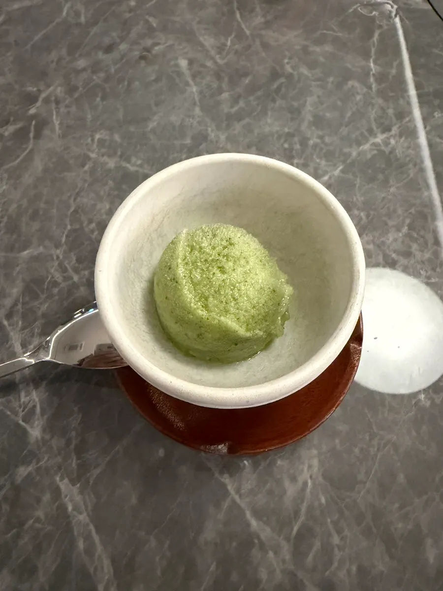 Basil pesto ice cream served for dessert