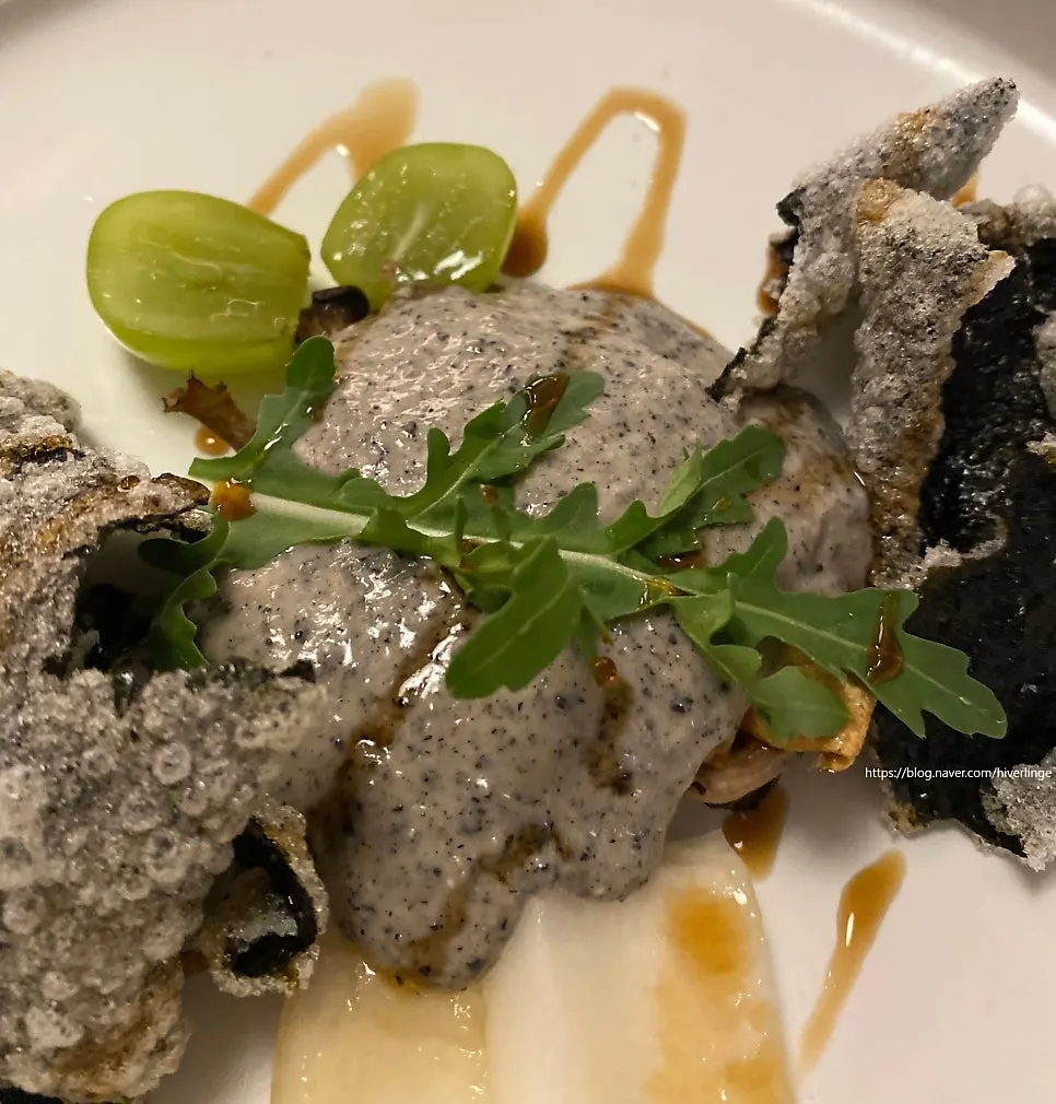 Grilled eggplant dish with black sesame sauce