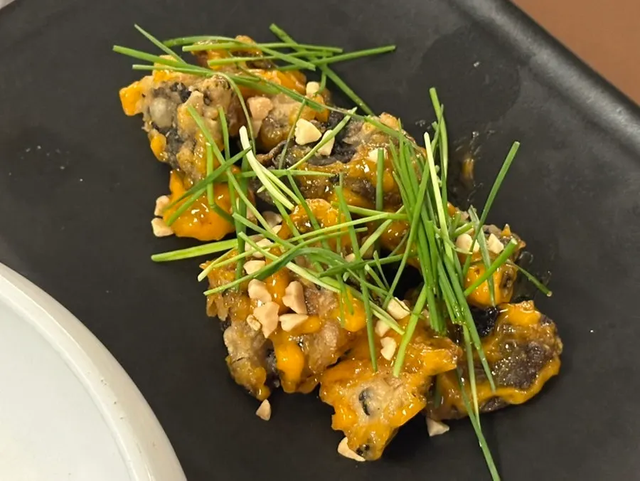 Plate of sweet crispy shiitake mushrooms